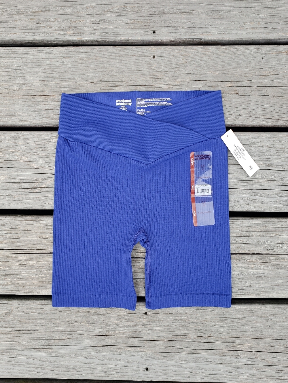 Weekend Academy Blue Seamless Criss-cross Ribbed Shorts Size Medium 8